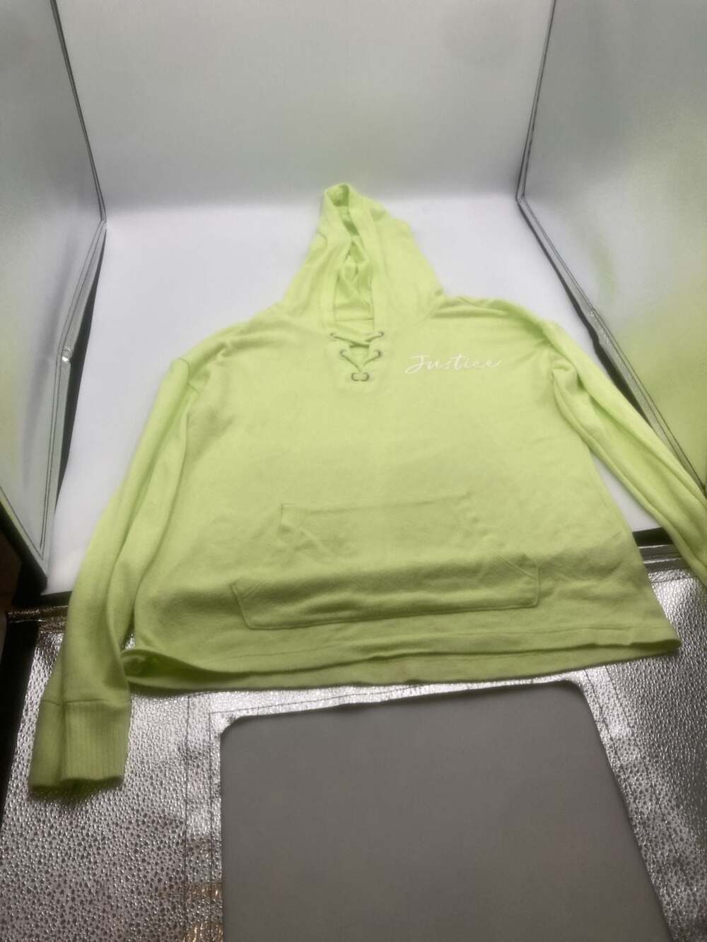 Justice Girls Lime Green Lace-Up Lightweight Pullover Hoodie Size 10